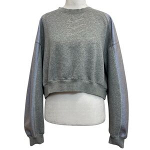 Nike RARE Heathered Mottled Gray Cotton Blend Triple Swoosh Metallic Sweatshirt